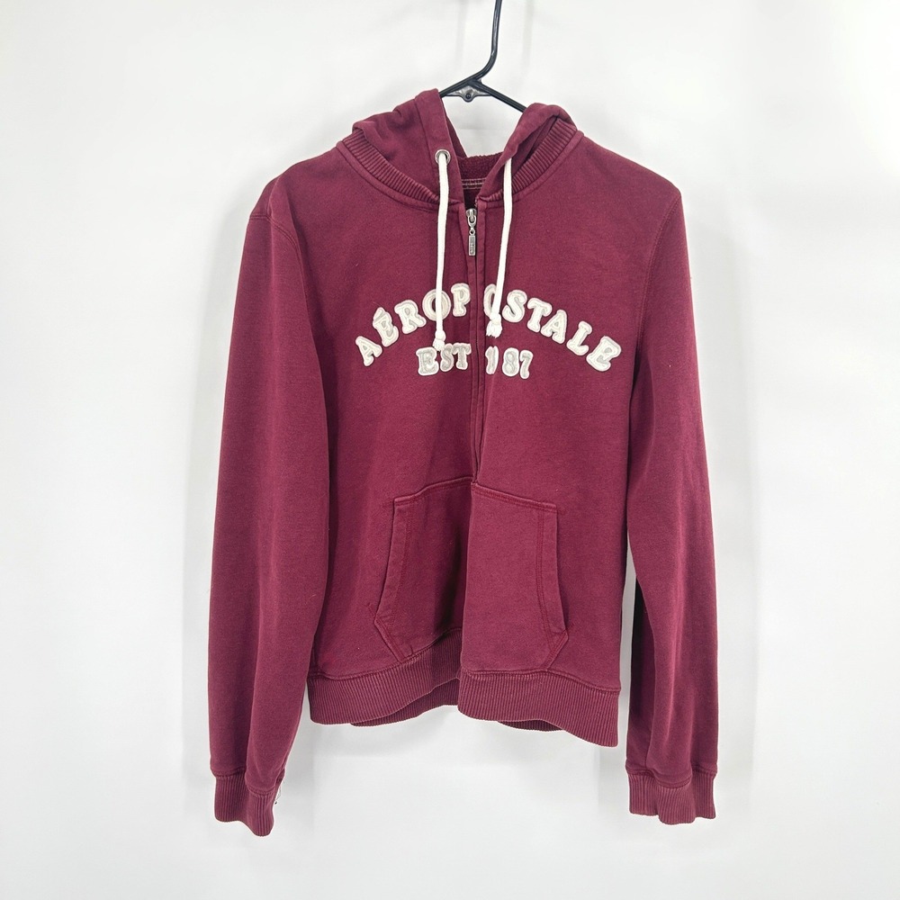 Y2K Aeropostale Zip Hoodie‎ XL Burgundy Preppy 2000s Skater Mallcore Streetwear